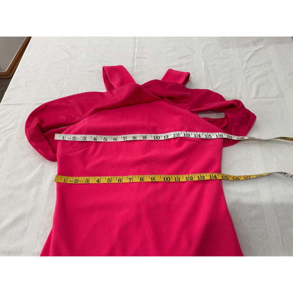 Lulu's Bright Pink Summer Halter Dress Criss Cross Ruffle Sheath Sz M Medium - Picture 5 of 7